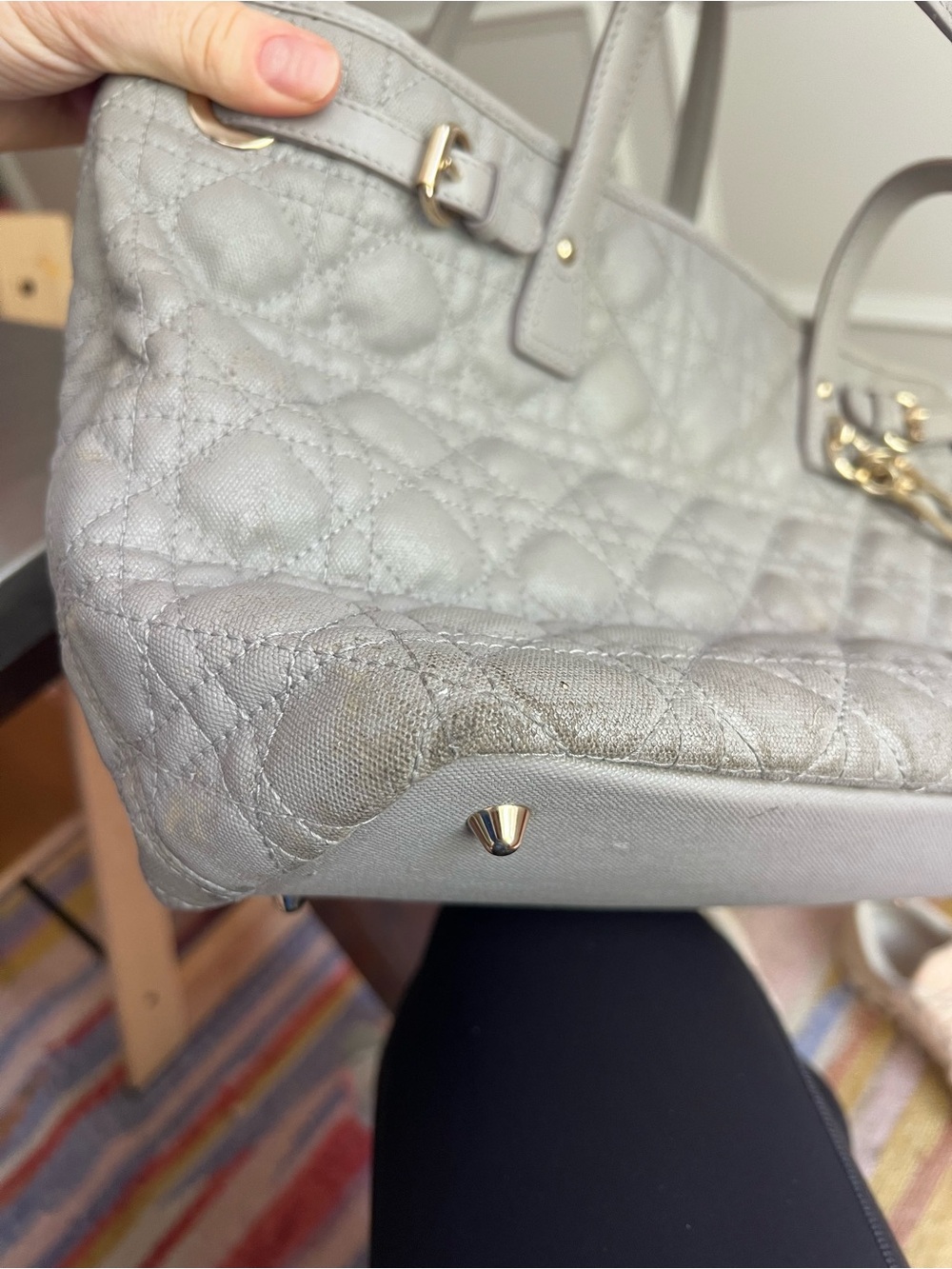 Dior Quilted Tote in Light Gray with Silver Charm - Picture 14 of 15